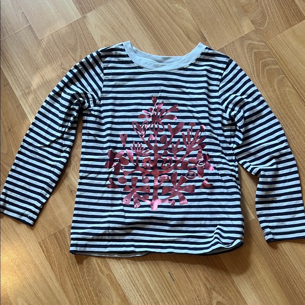 Striped Kids Shirt Navy and Gray with Pink Design size 5